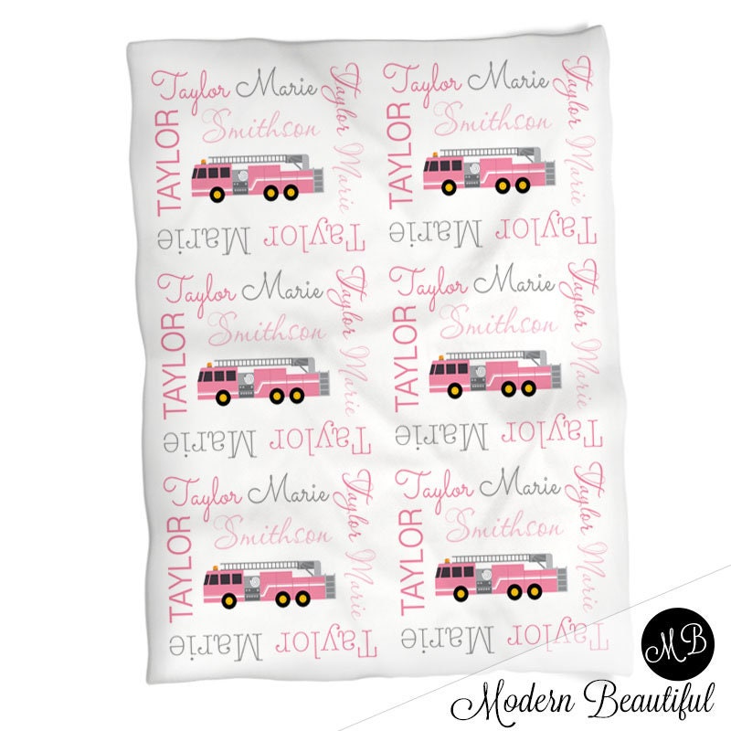Baby girl firetruck blanket, firefighter personalized blanket, fireman name blanket, firetruck baby gift, personalized blanket, choose color