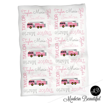Baby girl firetruck blanket, firefighter personalized blanket, fireman name blanket, firetruck baby gift, personalized blanket, choose color