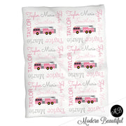 Baby girl firetruck blanket, firefighter personalized blanket, fireman name blanket, firetruck baby gift, personalized blanket, choose color