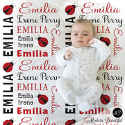 Ladybug Baby Blanket in red and black for Baby Girl, personalized baby gift, ladybugs baby blanket, personalized blanket, choose colors