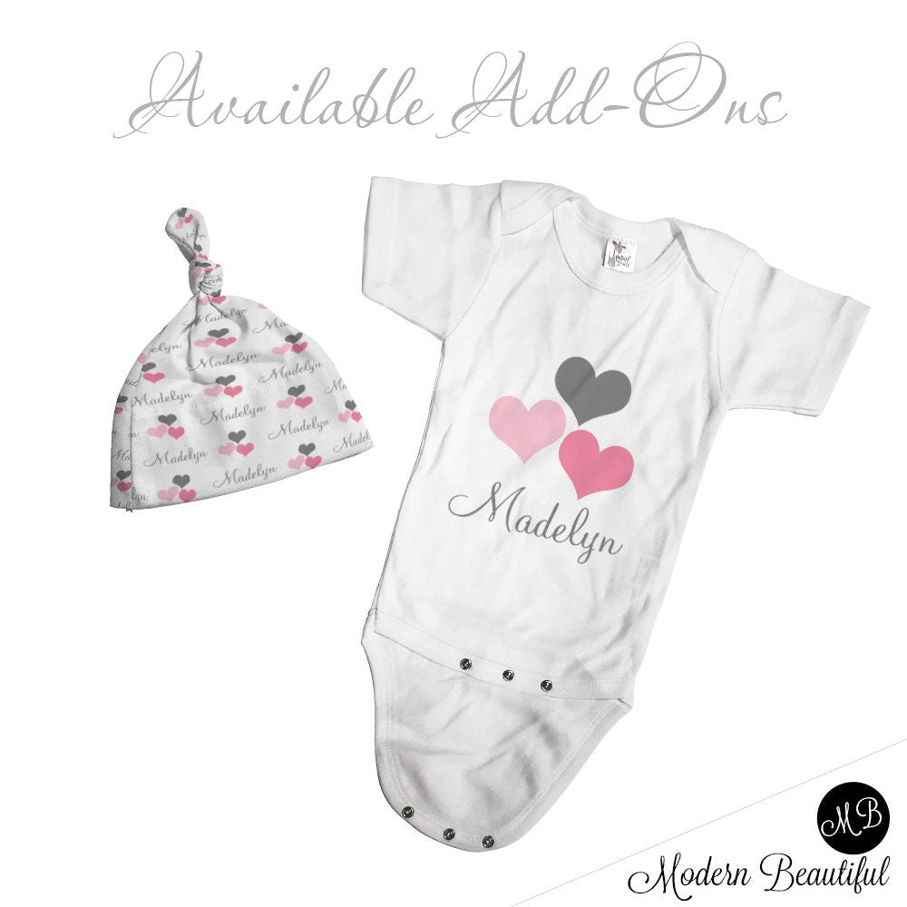 Hearts Name Blanket in pink and gray for Baby Girl, personalized baby gift, blanket, baby blanket, personalized blanket, choose colors