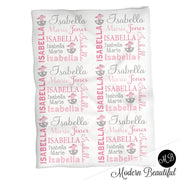 Dragon baby blanket with name, personalized pink newborn dragon gift blanket, girls pink baby swaddle with cute dragons, (CHOOSE COLORS)