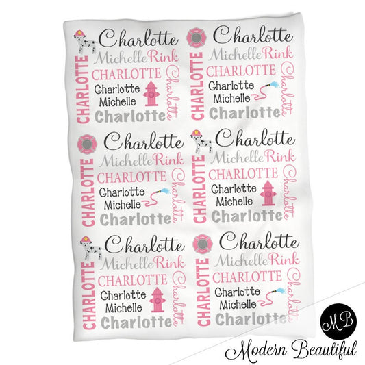 Fireman baby girl blanket, firefighter personalized blanket, fireman name blanket, fireman baby gift, personalized blanket, choose colors