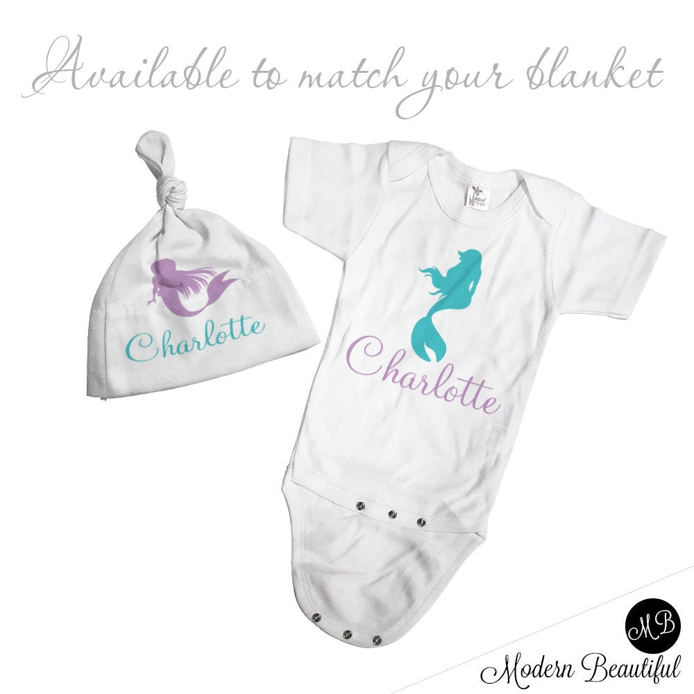 Personalized mermaid baby blanket, purple and teal, newborn mermaid baby gift with name, mermaid tail, toddler or big kids (CHOOSE COLORS)
