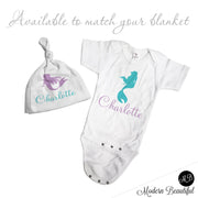 Personalized mermaid baby blanket, purple and teal, newborn mermaid baby gift with name, mermaid tail, toddler or big kids (CHOOSE COLORS)