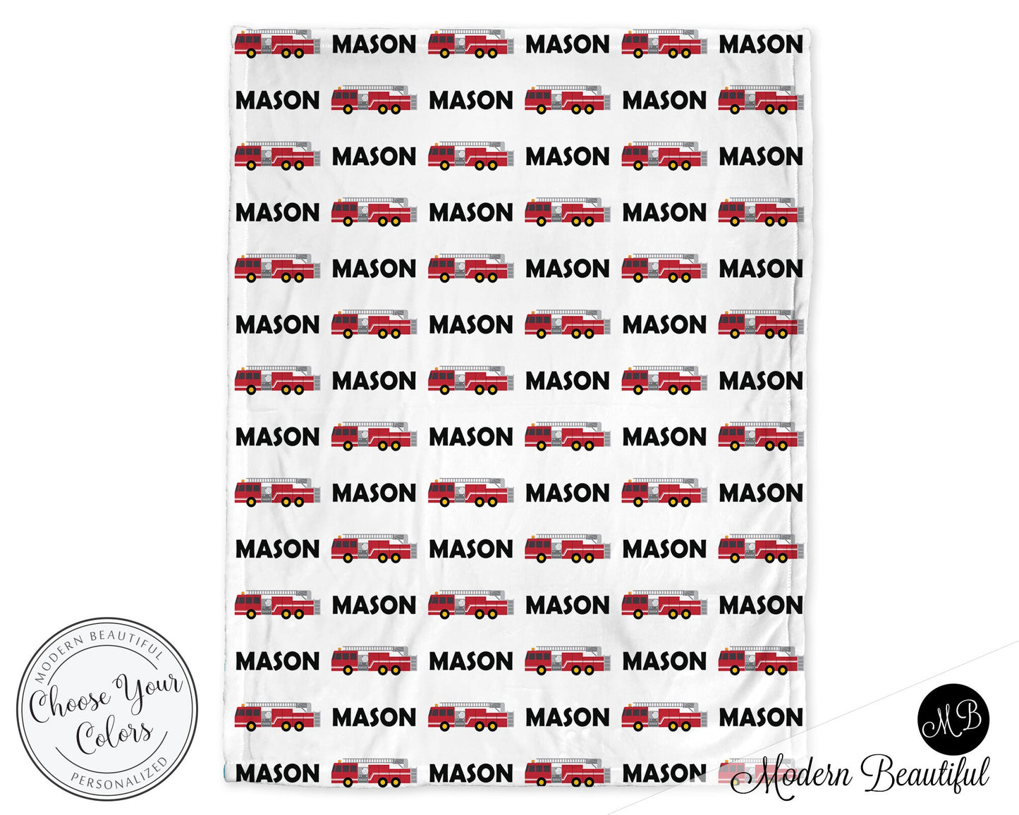 Personalized firetruck baby blanket, firetruck newborn swaddle name blanket, fireman fire fighter baby shower gift (CHOOSE COLORS)