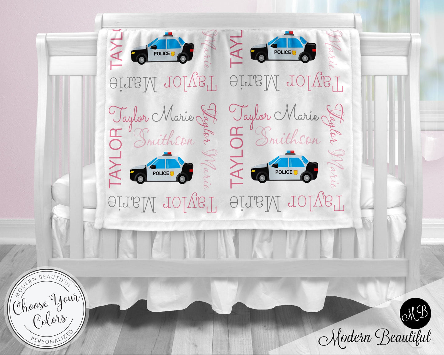 Baby girl police car blanket, police personalized blanket, cop name blanket, police baby gift, cop car personalized blanket, choose color