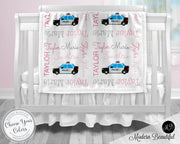 Baby girl police car blanket, police personalized blanket, cop name blanket, police baby gift, cop car personalized blanket, choose color