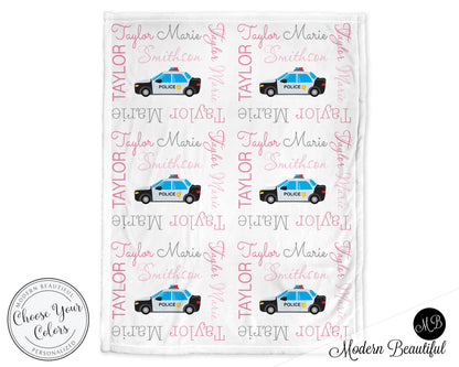 Baby girl police car blanket, police personalized blanket, cop name blanket, police baby gift, cop car personalized blanket, choose color