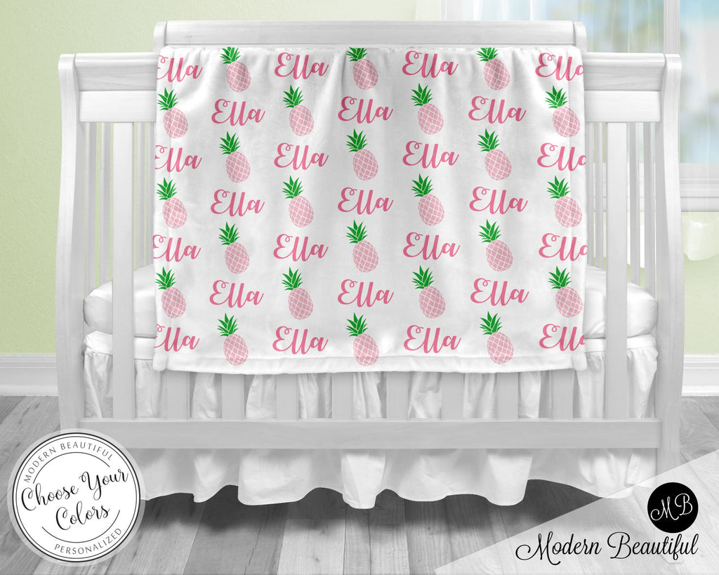 Girl pineapple name blanket, boy or girl, personalized gift, pineapple baby girl blanket, personalized pineapple name blanket, choose colors