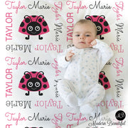 Ladybug Baby Blanket in pink and black for Baby Girl, personalized baby gift, ladybugs baby blanket, personalized blanket, choose colors