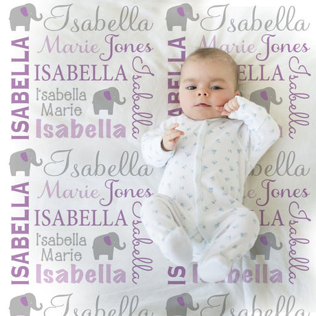 Elephant Baby Blanket, Personalized Baby Name blanket, Baby Girl, personalized baby gift,  photo prop, personalized blanket, choose colors
