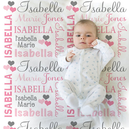 Valentines Name Blanket in pink and gray for Baby Girl, personalized baby gift, blanket, baby blanket, personalized blanket, choose colors