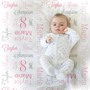 Baby girl monogram name blanket, pink and gray receiving swaddling blanket with initials and name, comong home baby gift, (CHOOSE COLORS)