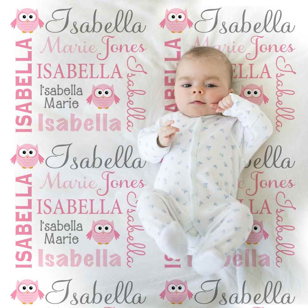 Owl Girl Name blanket, Personalized Owl Theme Blanket for Girl, girl blanket, photo prop blanket, blanket with owls and name, pink blanket