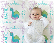 Dragicorn newborn baby blanket, girl dragon baby gift with name, personalized unicorn dragon blanket, (CHOOSE COLORS)