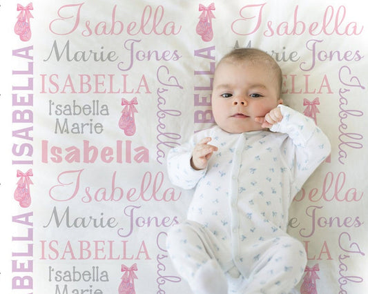 Personalized Ballerina Ballet Baby Name Blanket Girl