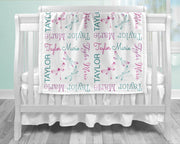 Girl dragonfly baby blanket, dragonflies baby blanket with name, girls personalized swaddle blanket, newborn dragonfly baby gift