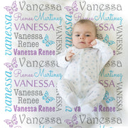 Personalized butterfly baby blanket, baby girl name blanket with butterflies, new born gift swaddling blanket, butterflies baby shower gift,