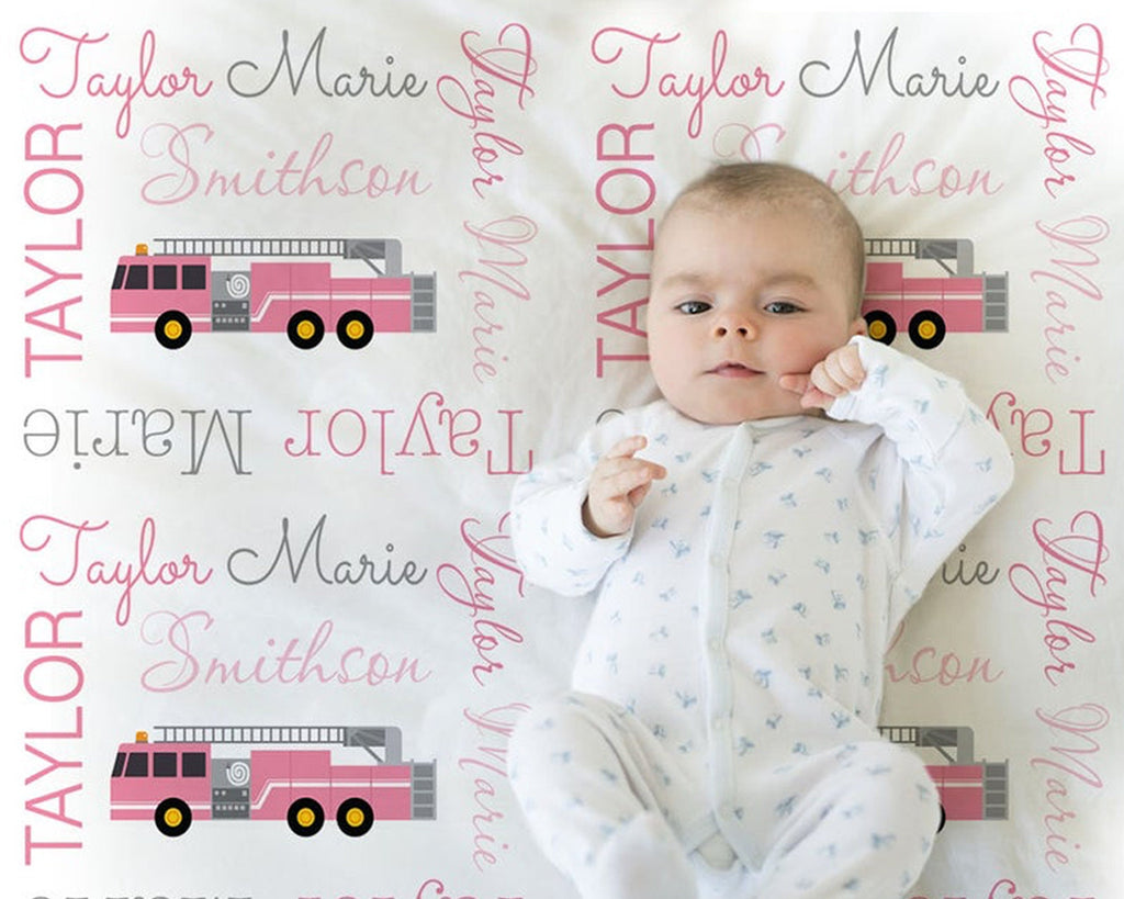 Baby girl firetruck blanket, firefighter personalized blanket, fireman name blanket, firetruck baby gift, personalized blanket, choose color