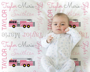 Baby girl firetruck blanket, firefighter personalized blanket, fireman name blanket, firetruck baby gift, personalized blanket, choose color