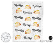Taco baby blanket, personalized newborn funny baby gift with name, boy or girl, baby taco lover baby, taco swaddle baby (CHOOSE COLORS)