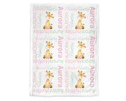 Baby girl giraffe swaddle blanket, giraffe baby gift, pink mint personalized baby girl blanket, custom name giraffe blanket, (CHOOSE COLORS)