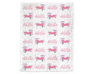 Pink airplane baby name blanket, girl aviation blanket, personalized baby gift, blanket, baby blanket, personalized blanket, choose colors
