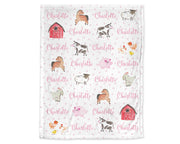 Girl farm animal blanket- farm animal personalized baby gift- farm blanket- barn baby blanket- personalized baby name blanket- choose colors