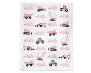 Pink construction trucks name blanket, baby girl dump truck girl blanket, construction baby, personalized baby gift, custom name blanket