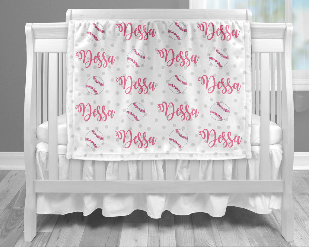 Baby girl softball blanket, personalized baby gift, softball baby blanket, personalized sports name blanket, girl sport blanket