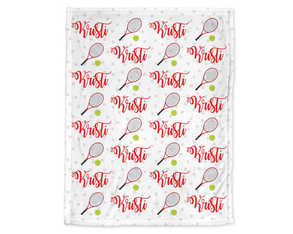 Tennis theme baby blanket, personalized tennis racket newborn blanket, tennis ball baby swaddle with name, tennis baby gift, boys or girls