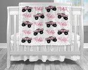 Monster truck baby blanket, truck baby blanket, girl monster truck blanket, monster truck gift, personalized baby gift, CHOOSE COLOR