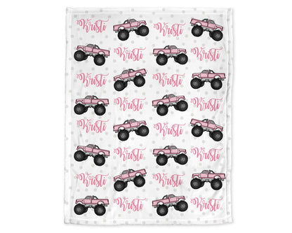Monster truck baby blanket, truck baby blanket, girl monster truck blanket, monster truck gift, personalized baby gift, CHOOSE COLOR