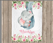 Baby girl elephant name blanket, personalized newborn elephant gift, elephant girl nursery