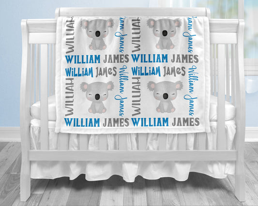 Baby boy koala bear baby blanket, personalized baby gift, koala name blanket, baby blanket, personalized blanket, koala bear, choose colors