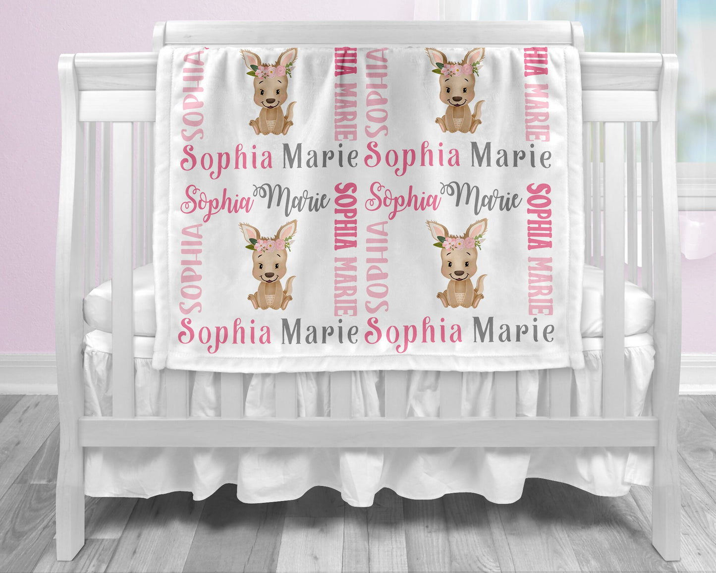 Kangaroo baby blanket, pink girl kangaroo, personalized baby gift, kangaroo baby blanket, personalized blanket, choose colors