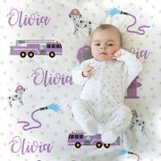 Purple girl fire truck blanket, fire fighter personalized blanket, purple firetruck baby gift, polka dot, personalized blanket, choose color