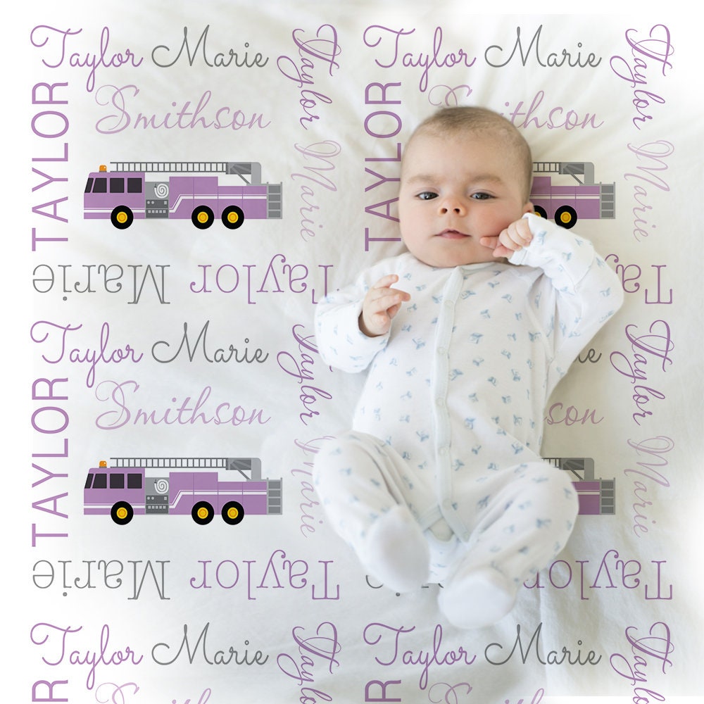 Baby girl firetruck blanket, firefighter personalized blanket, fireman name blanket, firetruck baby gift, personalized blanket, choose color