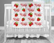 Strawberry baby blanket, personalized baby gift, strawberries baby blanket, spring personalized blanket, red and pink blanket, choose colors
