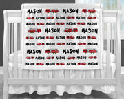 Personalized fire truck baby blanket, boy fireman swaddle blanket with name, red firefighter newborn firetruck baby gift, (CHOOSE COLORS)
