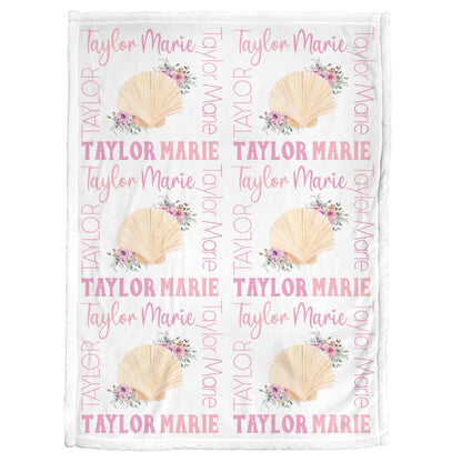 Personalized Shells Baby Name Blanket Girl