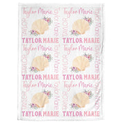 Personalized sea shell baby name blanket, newborn beach shell blanket, seashell theme baby swaddle, ocean baby girl gift, (CHOOSE COLORS)
