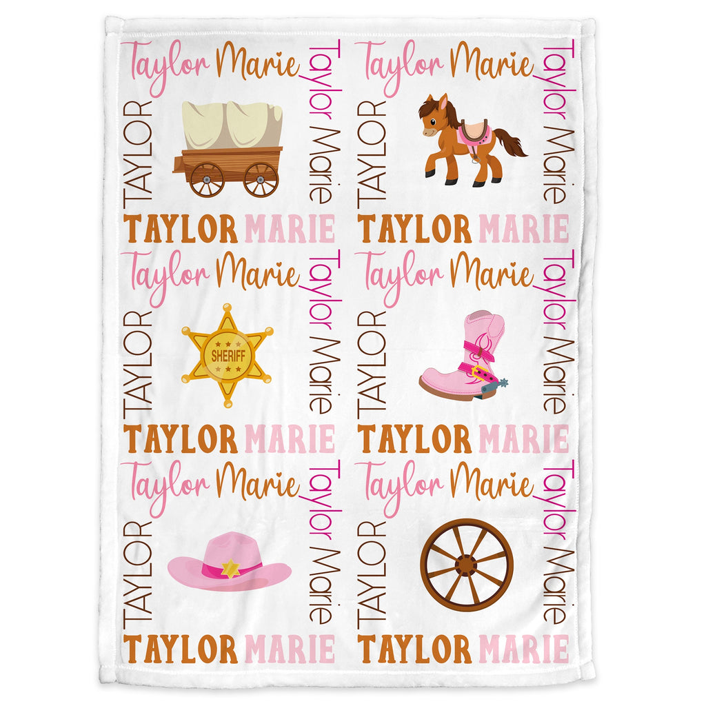 Personalized cowgirl baby blanket, newborn western cowboy boots swaddle blanket, horse boots cow girl baby gift, boy or girl, (CHOOSE COLOR)