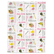 Baby girl work tools blanket, woodworking blanket with tools, personalized girl construction handyman gift, newborn , toddler, big kid size