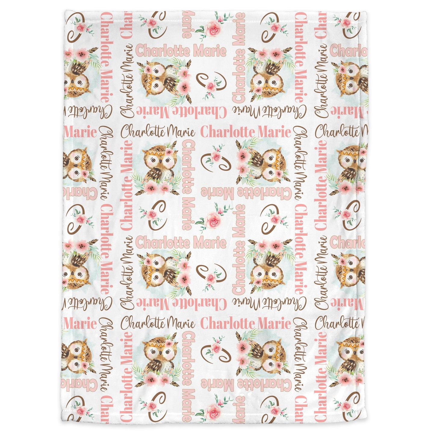 Newborn floral baby owl blanket, personalized owl blanket with name, newborn owl swaddle blanket with flowers, owl theme baby gift