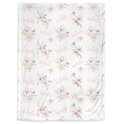 Personalized floral baby blanket, cherry blossoms newborn swaddle blanket with name, watercolor floral girl baby gift
