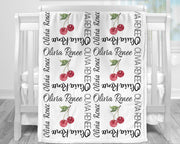 Baby girl cherries blanket with name, personalized cherry newborn name blanket, girl cherry gift, toddler, big kid size, choose material