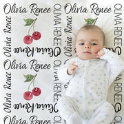 Baby girl cherries blanket with name, personalized cherry newborn name blanket, girl cherry gift, toddler, big kid size, choose material