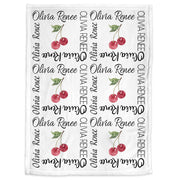 Baby girl cherries blanket with name, personalized cherry newborn name blanket, girl cherry gift, toddler, big kid size, choose material